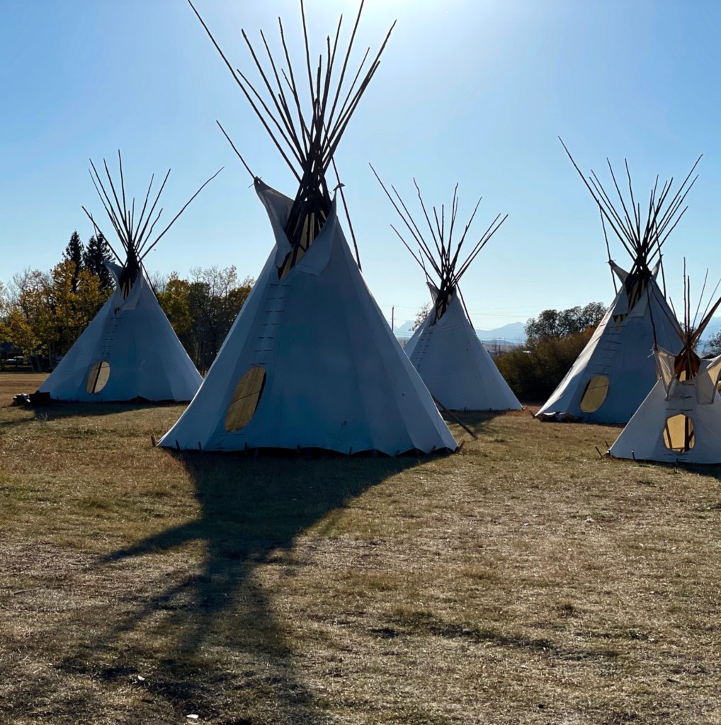 The lodges outside of the Blackfeet Tribal Council building in honor of Chief Earl Old Person